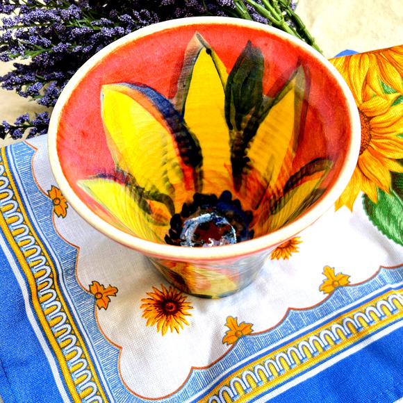 Sunflower Pottery Vase or Pen/Pencil Holder Orange Yellow & Green - Picture 2 of 4